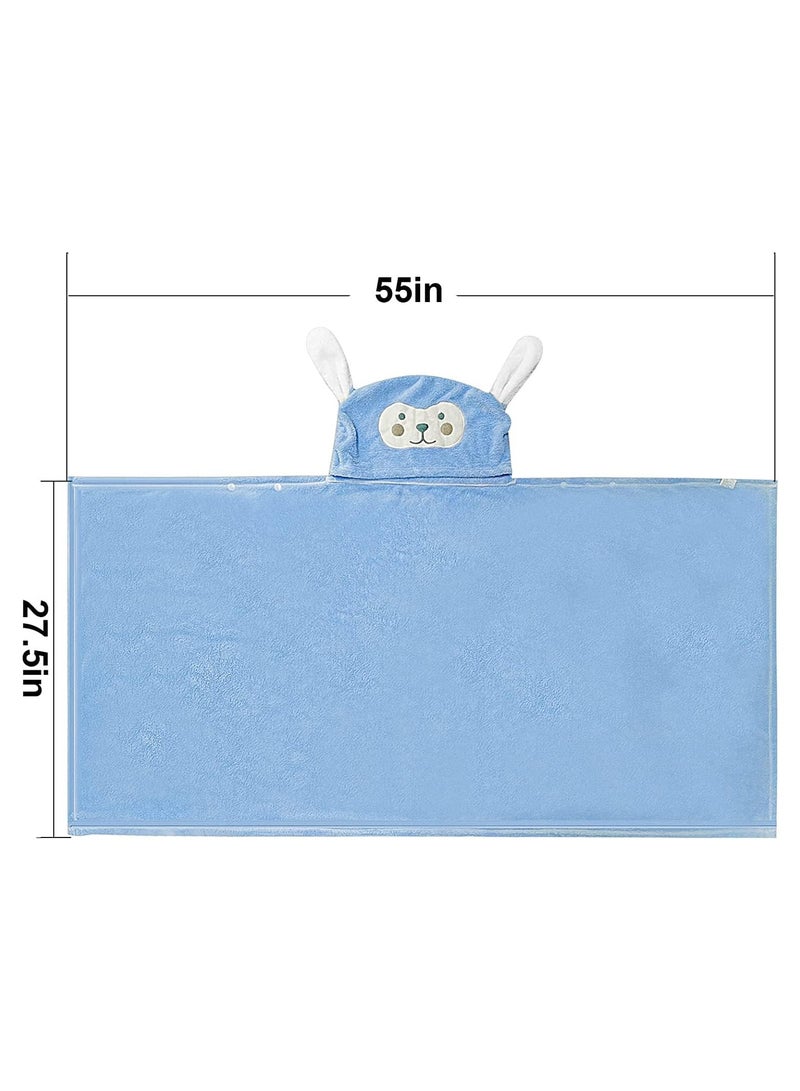 NNEWVANTE منشفة استحمام للأطفال بغطاء رأس - منشفة فائقة النعومة وامتصاص عالي - رداء استحمام بطانية للأطفال - هدايا استحمام للأولاد والبنات - حجم كبير 28" x 55" (أزرق) - Image 2