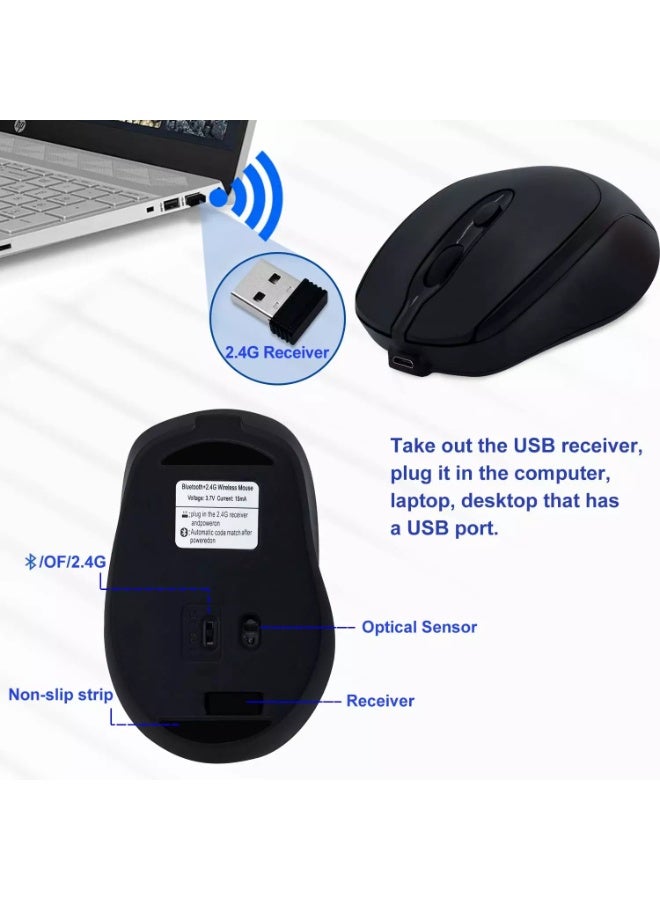 Nengshi M256 Dual Mode Wireless, Bluetooth  Silent Click Mouse - Optical Sensor 1200 DPI Rechargeable USB C - Image 5