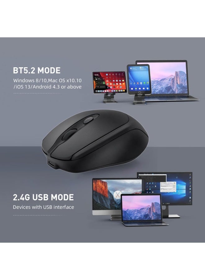 Dual Mode Wireless 2.4Ghz , Bluetooth 5.2  Silent Click Ergonomic Mouse - Optical Sensor 1600 DPI Rechargeable USB C for Laptop/PC/iPad/MacBook Pro/Air - Image 3