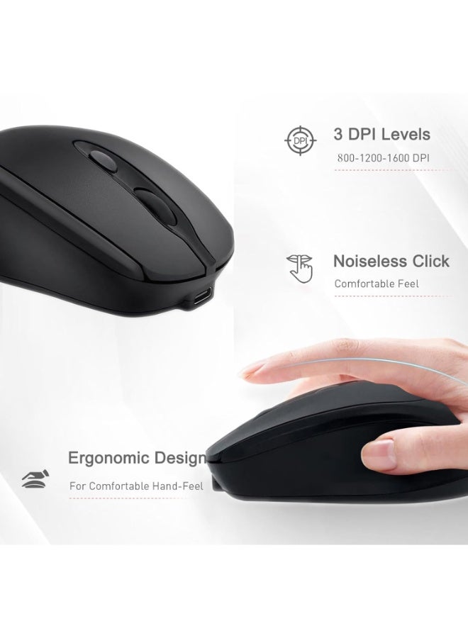 Dual Mode Wireless 2.4Ghz , Bluetooth 5.2  Silent Click Ergonomic Mouse - Optical Sensor 1600 DPI Rechargeable USB C for Laptop/PC/iPad/MacBook Pro/Air - Image 2