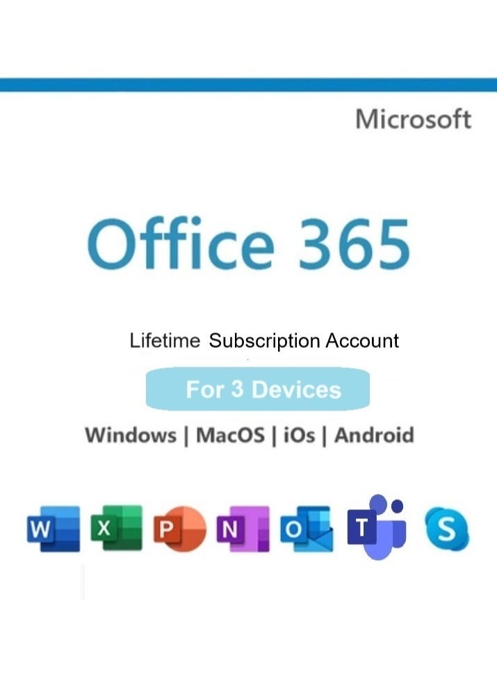 Microsoft حساب Office 365 مدى الحياة | وصول لـ 3 أجهزة لمستخدمي Mac | Windows | الهواتف المحمولة مع OneDrive