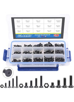 Glarks Glarks 510Pcs Metric M3 M4 M5 Alloy Steel Socket Cap Screws Hex Head Bolt Nuts Assortment Kit - Black Oxide Finish  - Image 1