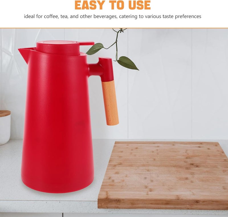 Thermal Coffee Carafe 34oz Insulated Glass Inner Liner Water Jug with Lid Red Large Capacity Beverage Dispenser for Home Kitchen Tea Keeper - Image 3