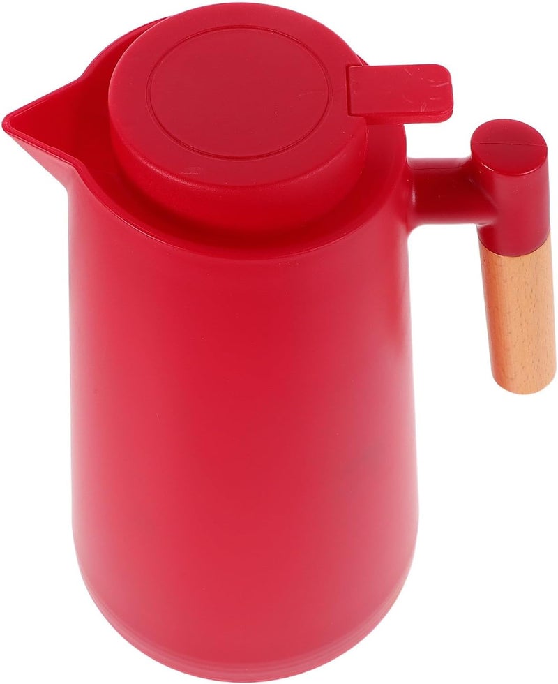 Thermal Coffee Carafe 34oz Insulated Glass Inner Liner Water Jug with Lid Red Large Capacity Beverage Dispenser for Home Kitchen Tea Keeper - Image 1