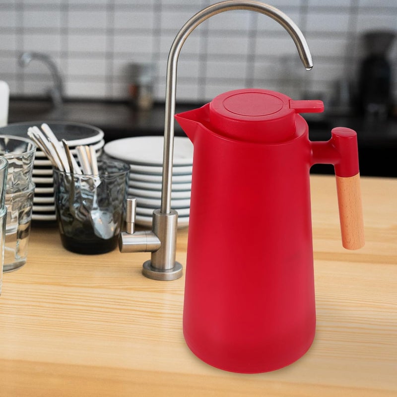 Thermal Coffee Carafe 34oz Insulated Glass Inner Liner Water Jug with Lid Red Large Capacity Beverage Dispenser for Home Kitchen Tea Keeper - Image 5