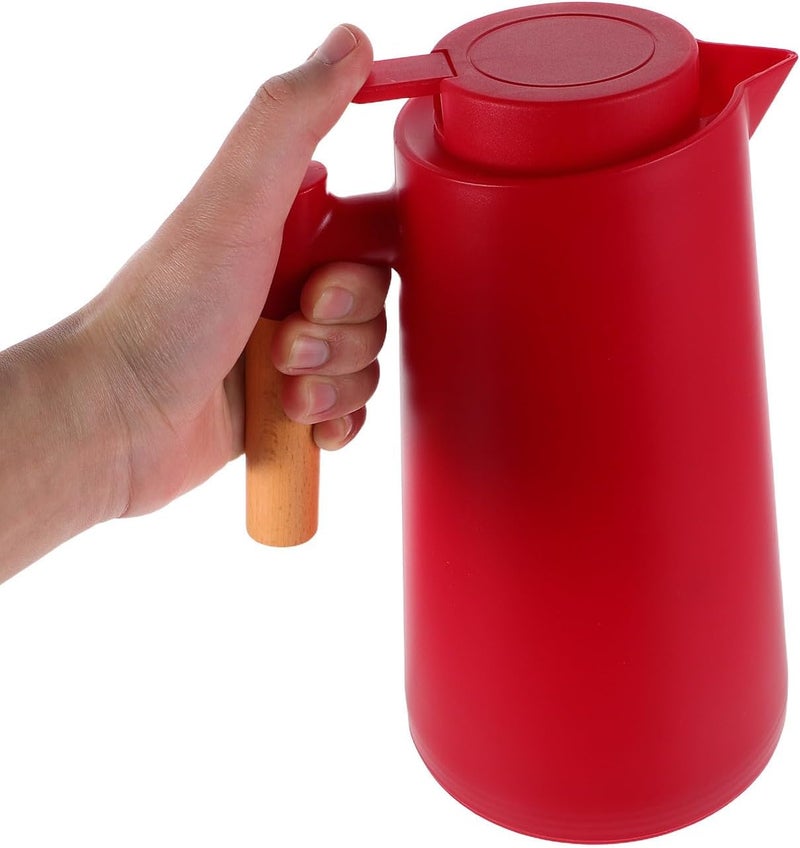 Thermal Coffee Carafe 34oz Insulated Glass Inner Liner Water Jug with Lid Red Large Capacity Beverage Dispenser for Home Kitchen Tea Keeper - Image 4