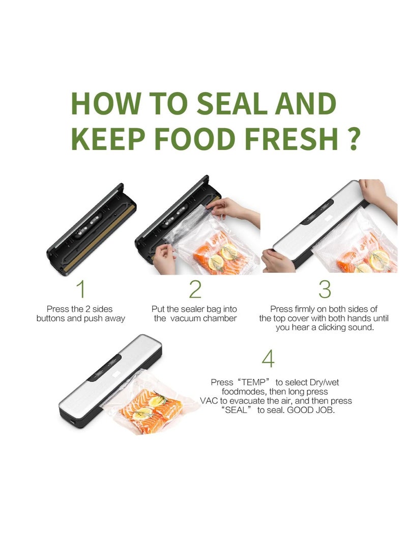 Vacuum Sealer Machine with 5PCS(17*25cm) Seal Bags, Automatic Food Sealer, Vacuum Packing Machine for Food Storage,Vacuum Packer Machine for Sous Vide Cooking Dry & Moist Food Modes，With UK PLUG