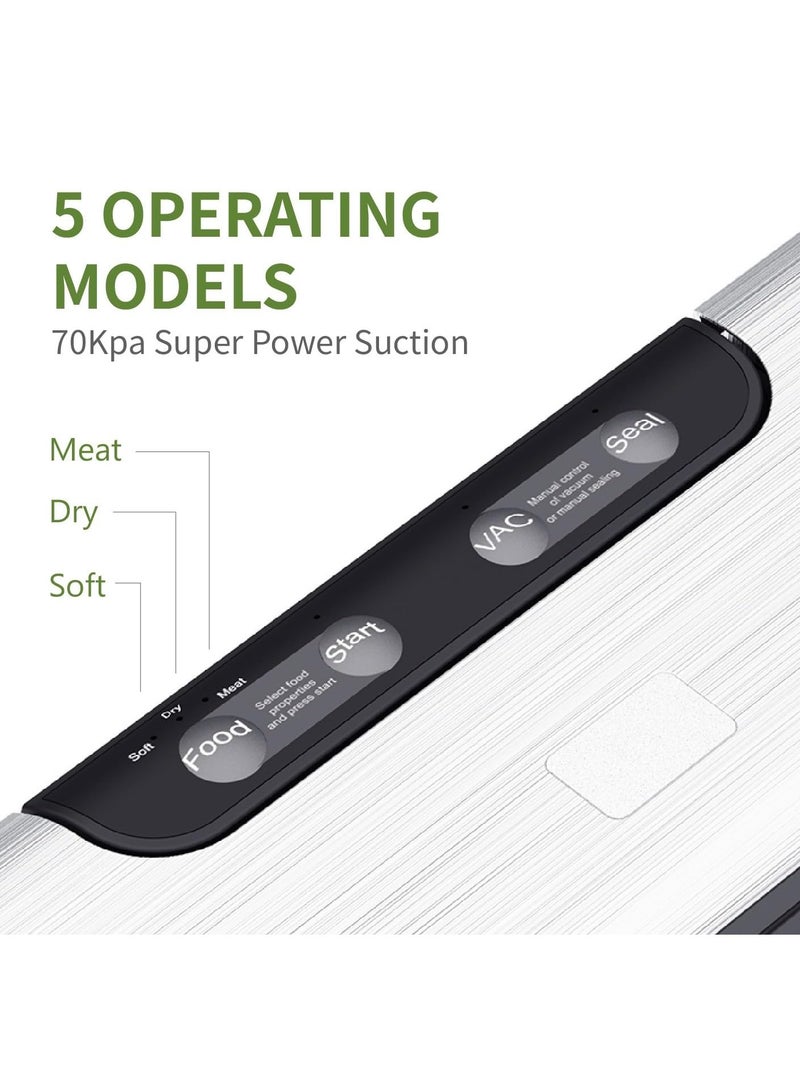 Vacuum Sealer Machine with 5PCS(17*25cm) Seal Bags, Automatic Food Sealer, Vacuum Packing Machine for Food Storage,Vacuum Packer Machine for Sous Vide Cooking Dry & Moist Food Modes，With UK PLUG
