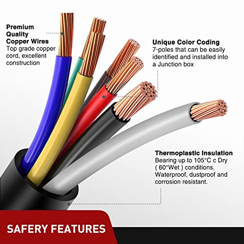 Nilight 7Way 16FT 7 Way Trailer Extension Cord Heavy Duty Plug Inline Cord 16 FT for Truck Camper Blade Molded RV Cable Wire Weatherproof Corrosion Resistant 7 Pin Trailer Plug Wire Harness - Image 5