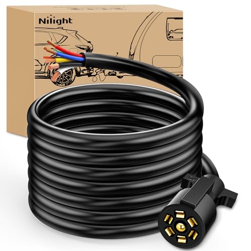 Nilight 7Way 16FT 7 Way Trailer Extension Cord Heavy Duty Plug Inline Cord 16 FT for Truck Camper Blade Molded RV Cable Wire Weatherproof Corrosion Resistant 7 Pin Trailer Plug Wire Harness - Image 1