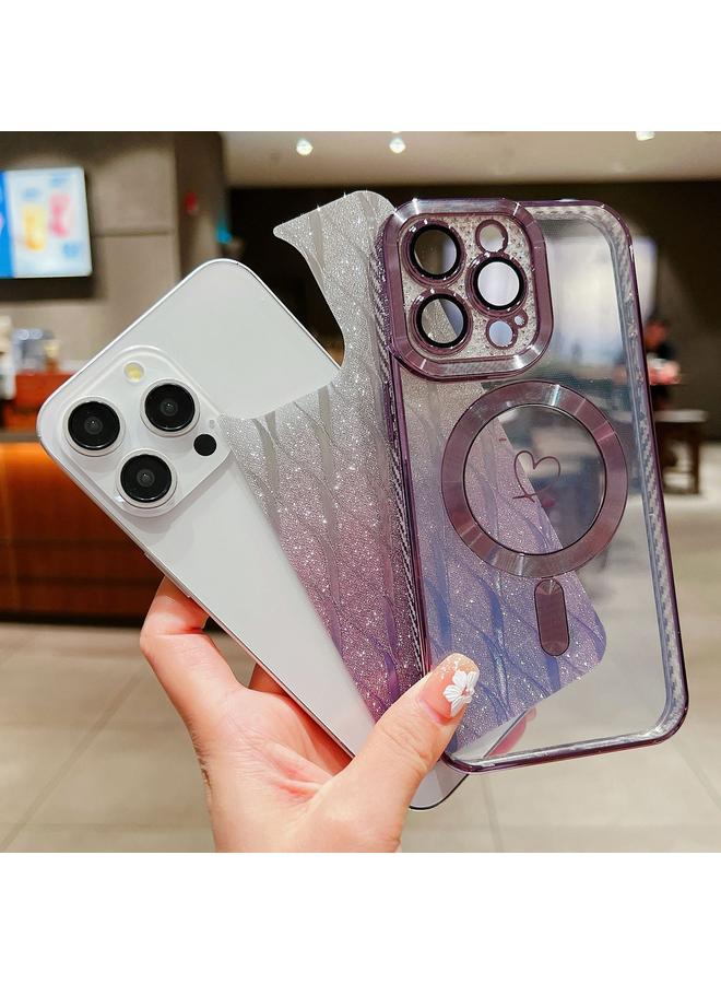 Zaboon Case For iPhone 13 Pro Loves Leaves Gradient Glitter Carbon Fiber Magsafe TPU Phone Case - Image 3