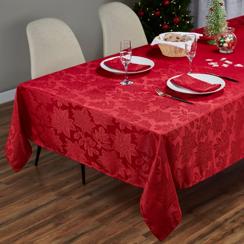 Kadut Christmas Tablecloth Poinsettia Leaf Red Tablecloth 60 x 84 Inch for 5 Foot Rectangle Tables Heavy Duty Fabric Table Cloth for Harvest Xmas Holiday Winter and Parties Table Cover