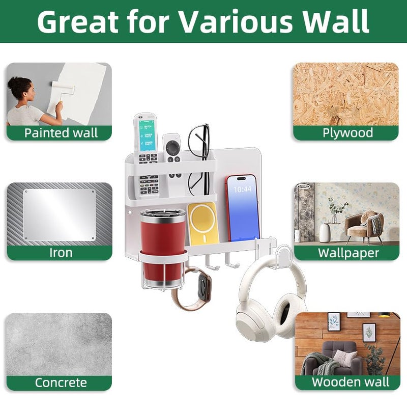 KMUZAWN Versatile Bedside Wall Organizer, Floating Bedside Shelves, Wall Mount Essential Accessories for Room Decor, Dorm, Makeup Organizer, Remote Control Holderï¼ŒNight Stand - Image 5