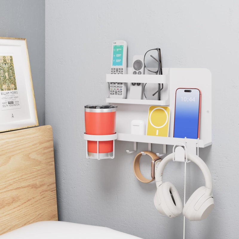 KMUZAWN Versatile Bedside Wall Organizer, Floating Bedside Shelves, Wall Mount Essential Accessories for Room Decor, Dorm, Makeup Organizer, Remote Control Holderï¼ŒNight Stand - Image 1