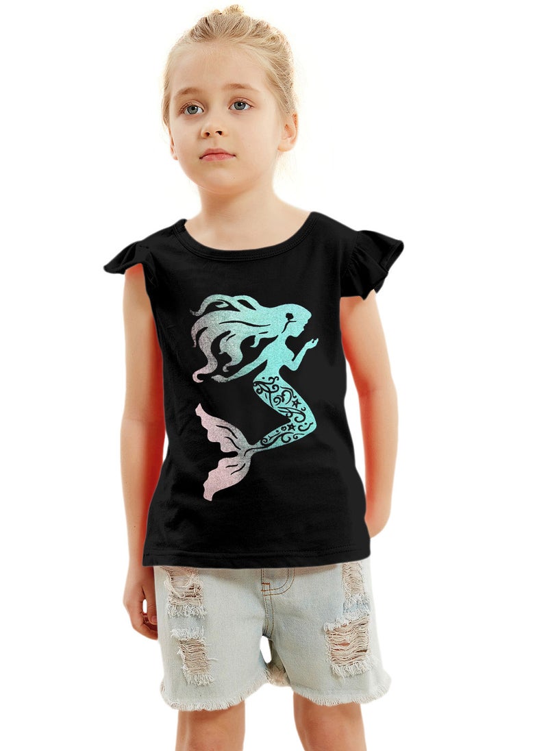 Lauren Smith Kids Girls Tee with Cap Sleeves with Ruffles 100% Cotton - Image 2