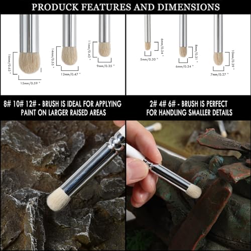 Brusarth Drybrush Set-Hobby Detail Paint Brush Set, 6 Sizes Goat Hair Acrylic Paint Brushes for Tabletop & Wargames Miniature Watercolor Oil Painting, Model for Beginners & Professional - Image 5