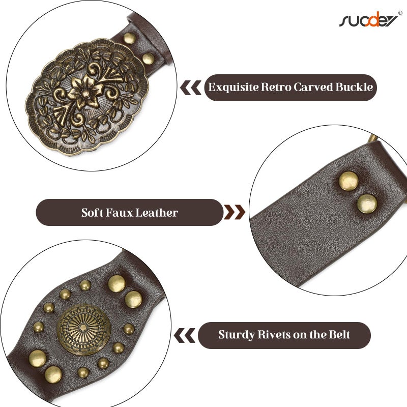 SUOSDEY Western Leather Belts for Women Vintage Cowgirl Coowboy Studded Rivets Belt for Jeans Dress - Image 4