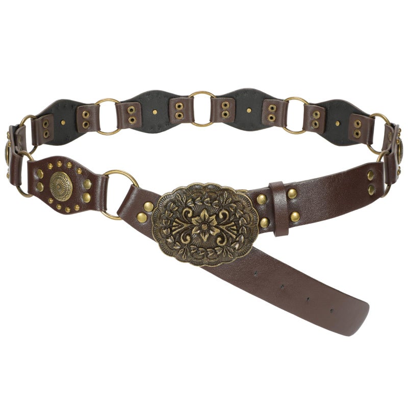 SUOSDEY Western Leather Belts for Women Vintage Cowgirl Coowboy Studded Rivets Belt for Jeans Dress - Image 1