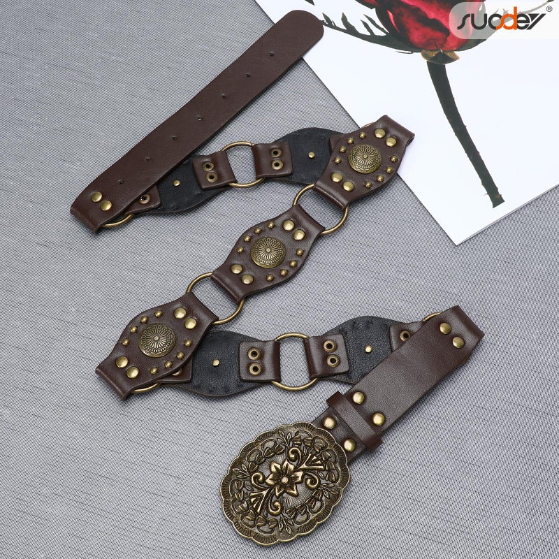 SUOSDEY Western Leather Belts for Women Vintage Cowgirl Coowboy Studded Rivets Belt for Jeans Dress - Image 5