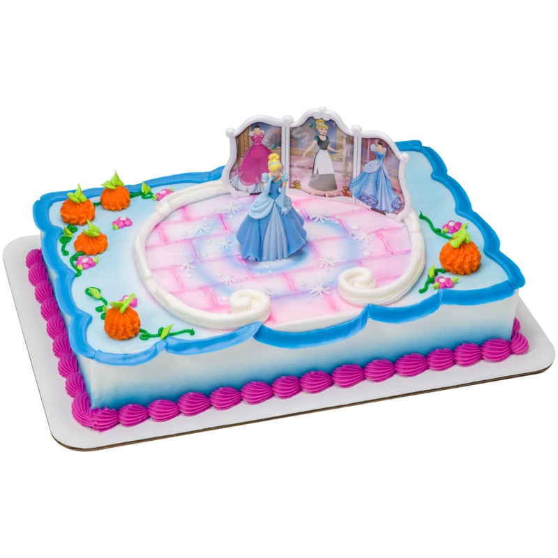 DecoSetÂ® Disney Princess Cinderella Transforms Cake Topper, 4-Piece Birthday Cake Decorations Set with Figurine and Dress Stickers