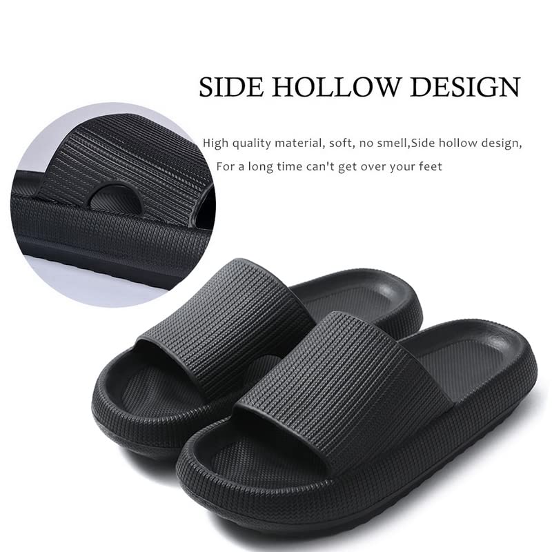 rosyclo Cloud Slippers for Women and Men Massage Thick Sole Non-Slip Shower Slippers Bathroom Super Soft Comfy House Cloud Slide Slippers for Indoor and Outdoor（Black 38-39） - Image 3