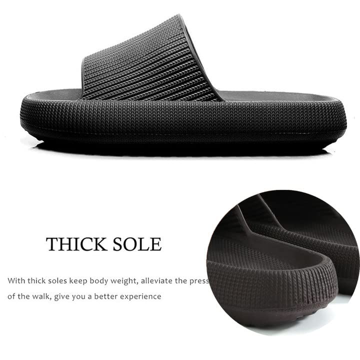rosyclo Cloud Slippers for Women and Men Massage Thick Sole Non-Slip Shower Slippers Bathroom Super Soft Comfy House Cloud Slide Slippers for Indoor and Outdoor（Black 38-39） - Image 2