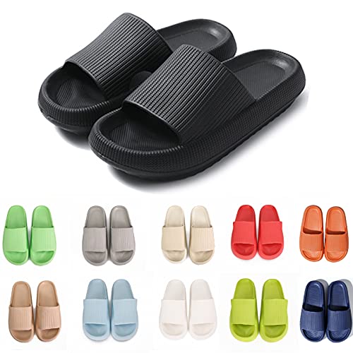 rosyclo Cloud Slippers for Women and Men Massage Thick Sole Non-Slip Shower Slippers Bathroom Super Soft Comfy House Cloud Slide Slippers for Indoor and Outdoor（Black 38-39） - Image 1