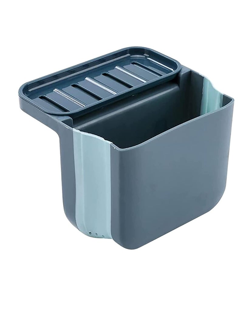 منخل تصريف حوض المطبخ - سلة شفط مزدوجة قابلة للطي لتعليق بقايا الطعام والفواكه (أزرق) - Image 1