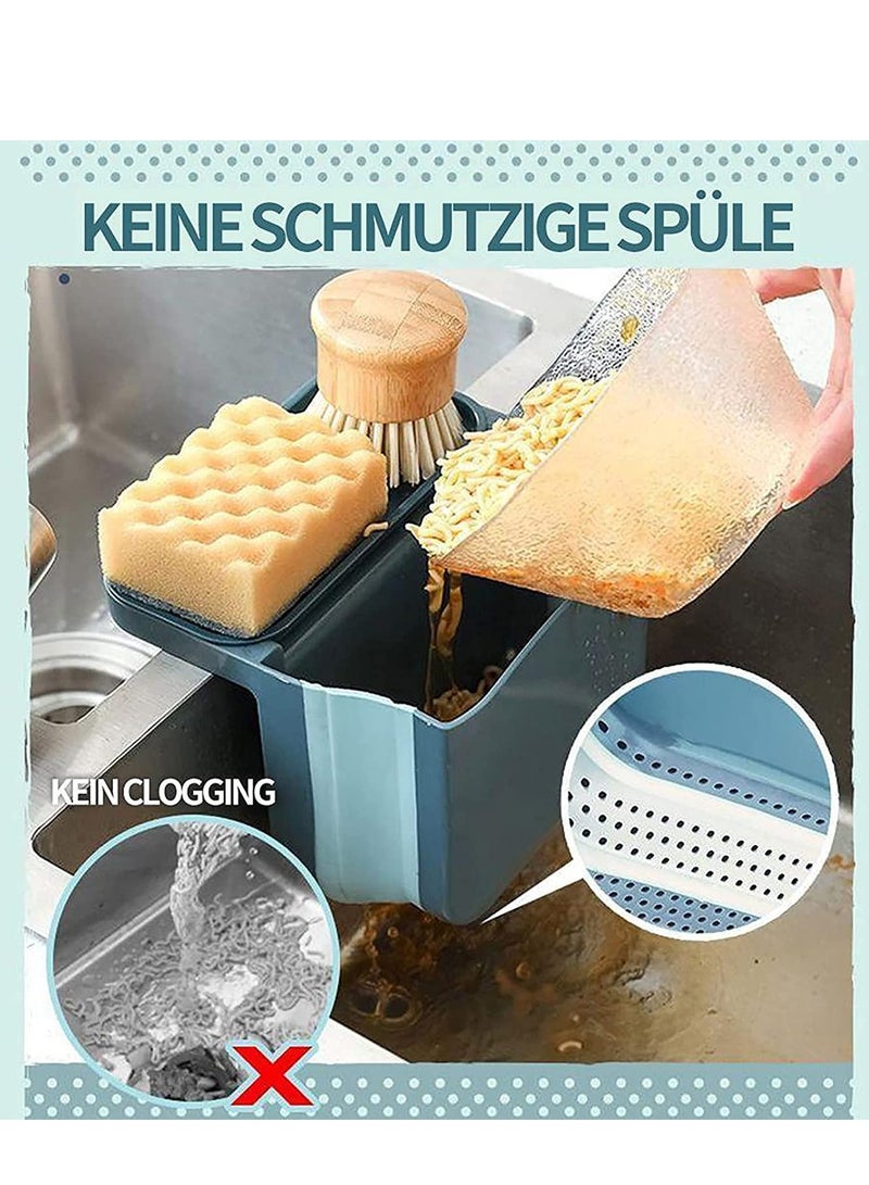 منخل تصريف حوض المطبخ - سلة شفط مزدوجة قابلة للطي لتعليق بقايا الطعام والفواكه (أزرق) - Image 2