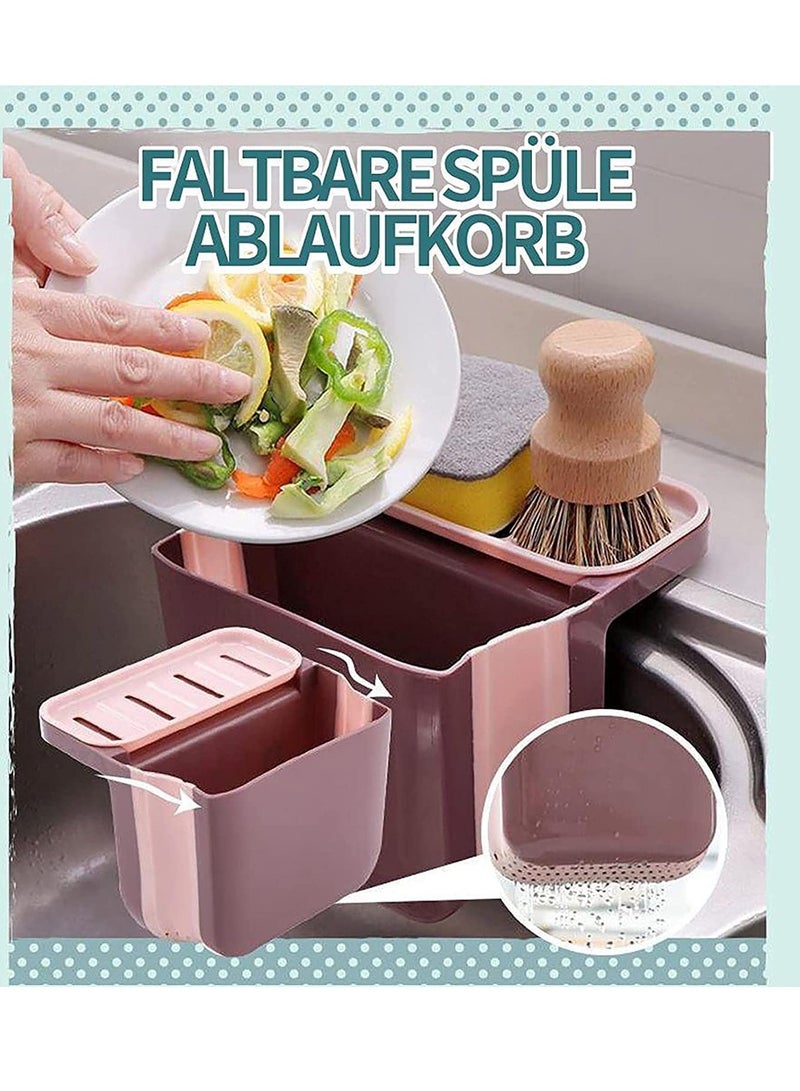 منخل تصريف حوض المطبخ - سلة شفط مزدوجة قابلة للطي لتعليق بقايا الطعام والفواكه (أزرق) - Image 3