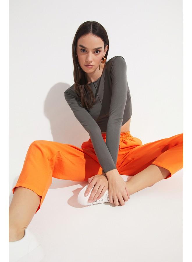 جون بنطلون جوجر نسائي من مودال بمقاس مرن بلون برتقالي - Image 4