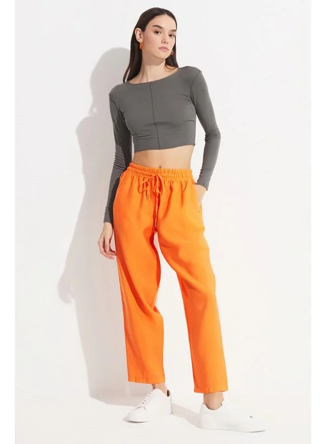 JUNE June Women Exclusive Elastic Waist Modal Blend Jogger Woven Trouser Orange