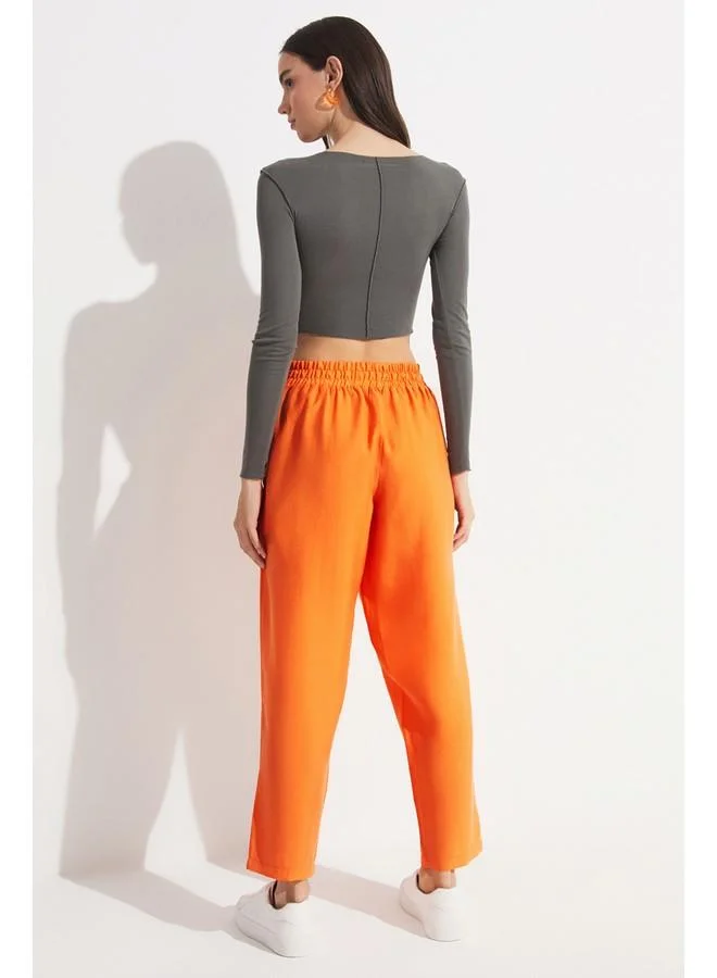 JUNE June Women Exclusive Elastic Waist Modal Blend Jogger Woven Trouser Orange