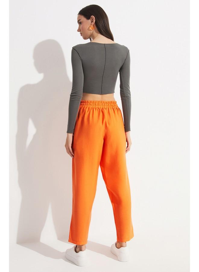 جون بنطلون جوجر نسائي من مودال بمقاس مرن بلون برتقالي - Image 3