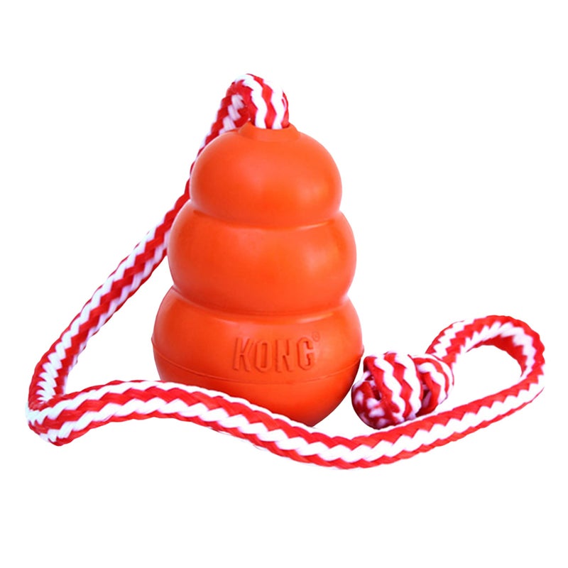 KONG Aqua Floating Fetch Toy - Dog Floating Toy for Water Retrieval, Play, Exercise & More - Natural Rubber Dog Toy with Foam Interior & Rope for Farther Throwing - Orange, for Large Dogs - Image 1
