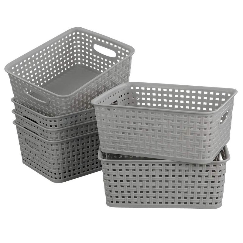 HOMMP 6-Pack Plastic Storage Organizer Basket, 10.04"L x 7.48"W x 3.95"H, Slightly Gray - Image 1