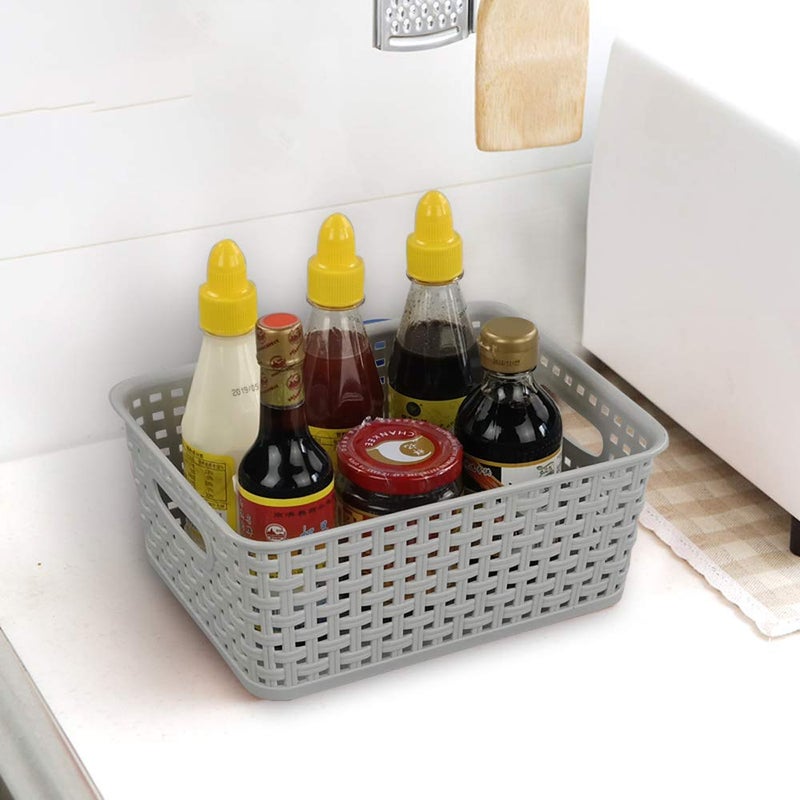 HOMMP 6-Pack Plastic Storage Organizer Basket, 10.04"L x 7.48"W x 3.95"H, Slightly Gray - Image 5
