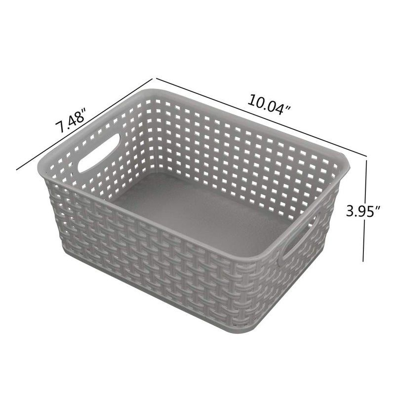 HOMMP 6-Pack Plastic Storage Organizer Basket, 10.04"L x 7.48"W x 3.95"H, Slightly Gray - Image 3
