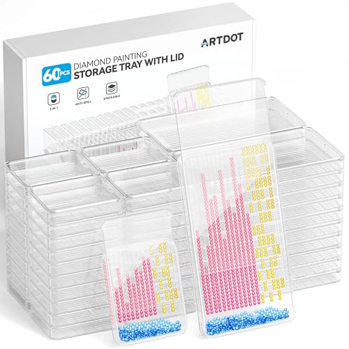 ARTDOT 60Piece Diamond Art Storage Trays Kits for Adults with Lids 2in1 Stackable Diamond Painting Accessories and Tools - Image 1