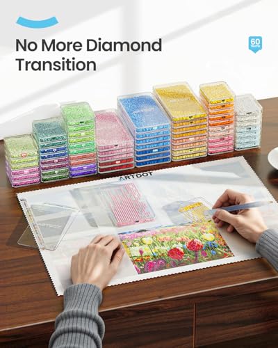 ARTDOT 60Piece Diamond Art Storage Trays Kits for Adults with Lids 2in1 Stackable Diamond Painting Accessories and Tools - Image 3