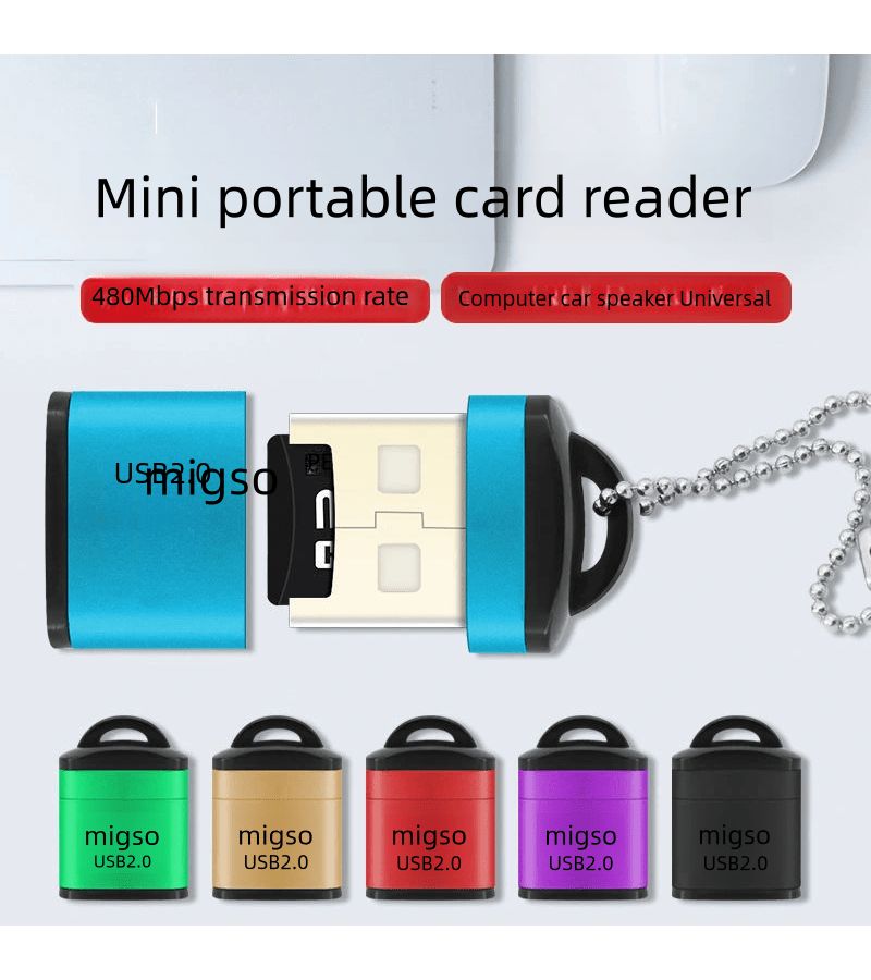 قارئ بطاقات صغير محمول عالي السرعة من سبائك الألومنيوم الأسود لبطاقات Micro SD وTF، على شكل سلسلة مفاتيح. - Image 2