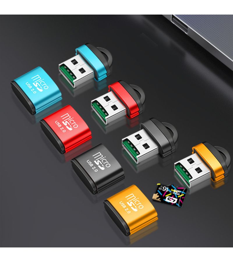 قارئ بطاقات صغير محمول عالي السرعة من سبائك الألومنيوم الأسود لبطاقات Micro SD وTF، على شكل سلسلة مفاتيح. - Image 3