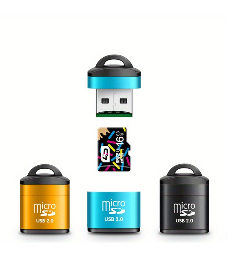 قارئ بطاقات صغير محمول عالي السرعة من سبائك الألومنيوم الأسود لبطاقات Micro SD وTF، على شكل سلسلة مفاتيح. - Image 1