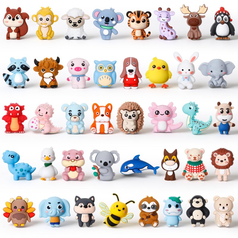 Ferreve 40 Pcs 3D Animal Silicone Focal Beads for Pens, Keychain Making, Focal Beads Bulk for Beadable Keychain DIY Crafts Necklace Bracelet Phone Chain Charms Jewelry Making - Image 1
