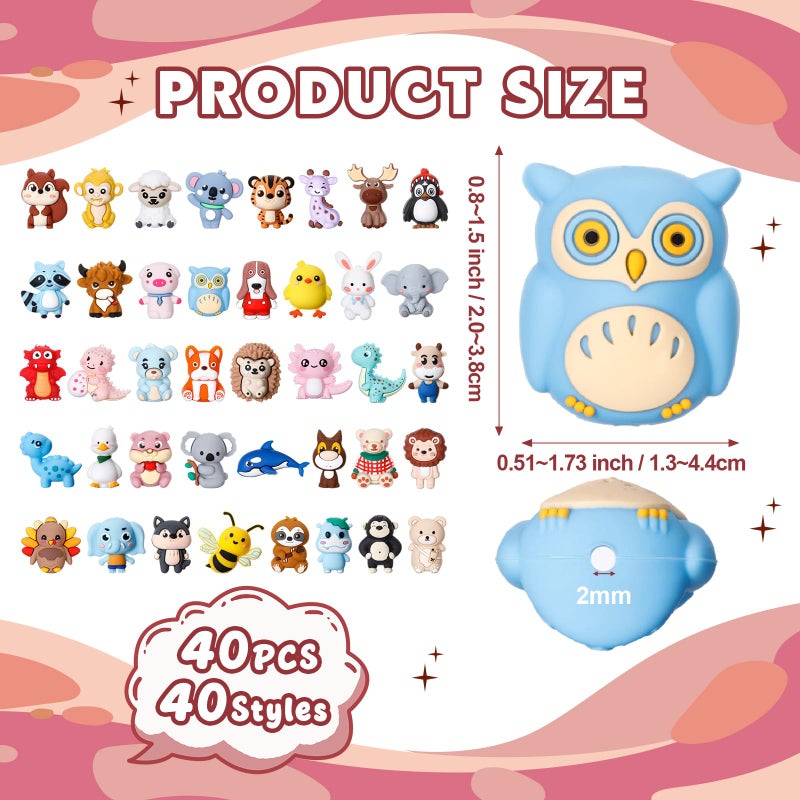 Ferreve 40 Pcs 3D Animal Silicone Focal Beads for Pens, Keychain Making, Focal Beads Bulk for Beadable Keychain DIY Crafts Necklace Bracelet Phone Chain Charms Jewelry Making - Image 3