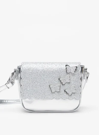 MISSY Little Missy Glitter Textured Crossbody Bag with Butterfly Accents