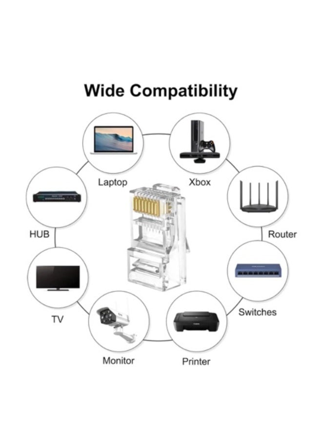 Chabeia 20-Pack RJ45 Pass Through Connector, Cat 5 Cat 6 connectors, Gold Plated 8P8C Modular Plugs for Solid/Stranded UTP Network Cable - Image 4