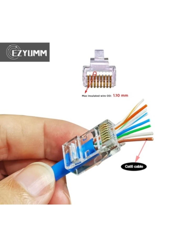 Chabeia 20-Pack RJ45 Pass Through Connector, Cat 5 Cat 6 connectors, Gold Plated 8P8C Modular Plugs for Solid/Stranded UTP Network Cable - Image 3