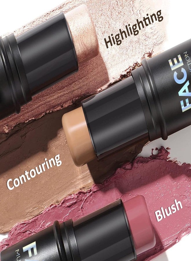 XMXueMei 3PCS Cream Contour Stick Kit,Matte Waterproof Blush Highlighter Bronzer Contour Stick with Brush,Non-greasy Creamy Travel Size Contouring Stick Makeup Set for Face,Suitable for All Skin Types - Image 2