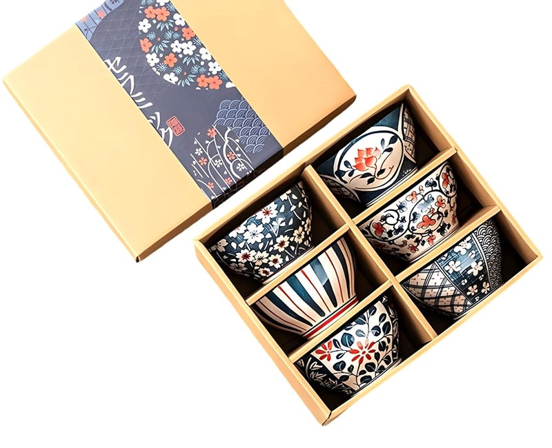 yomith Ceramic Bowls for Serving Cereal Soup Oatmeal Ice Cream Salad Pasta etc Microwave Safe 350ml Japanese Style Corlorful Dessert Bowl Set for Kitchen Set of 6 - Image 1